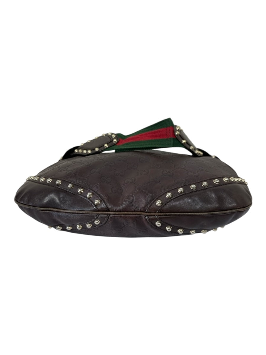 Gucci Brown, Gold & Multi Leather Stud Detail Guccissima Horse Bit Hobo Bag