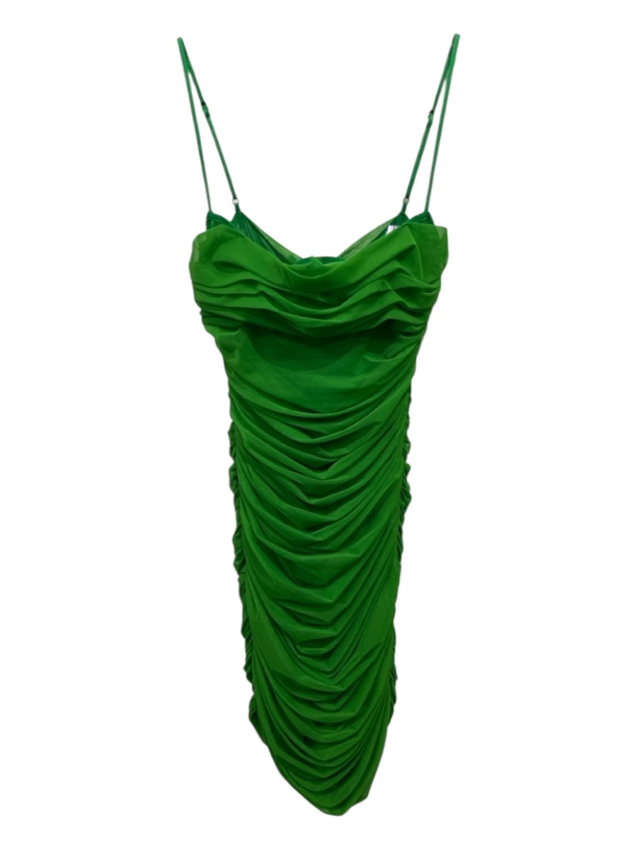 House of CB Size S Green Polyester Mesh Overlay Ruched Side Gather Dress