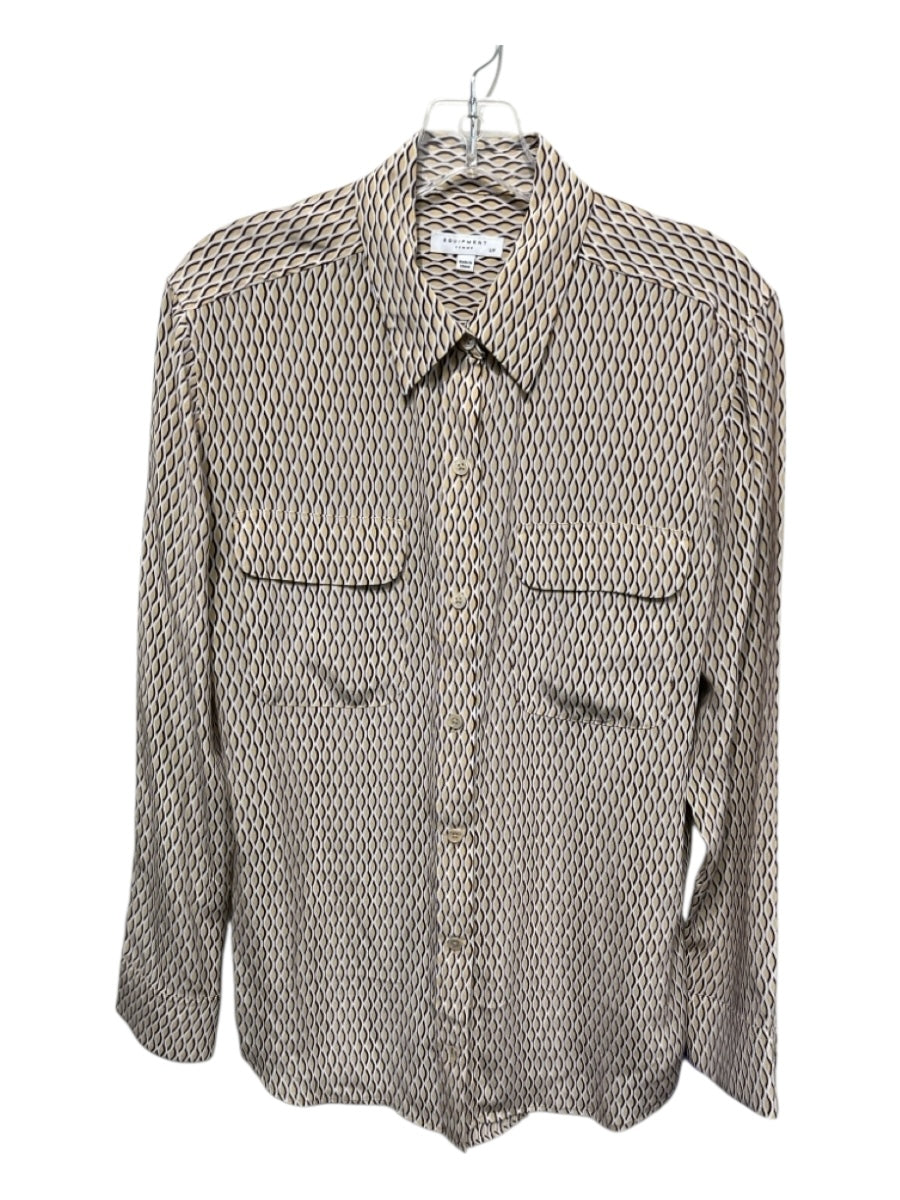 Equipment Femme Size S Beige, White, Brown Silk Geometric Flap Pockets Top