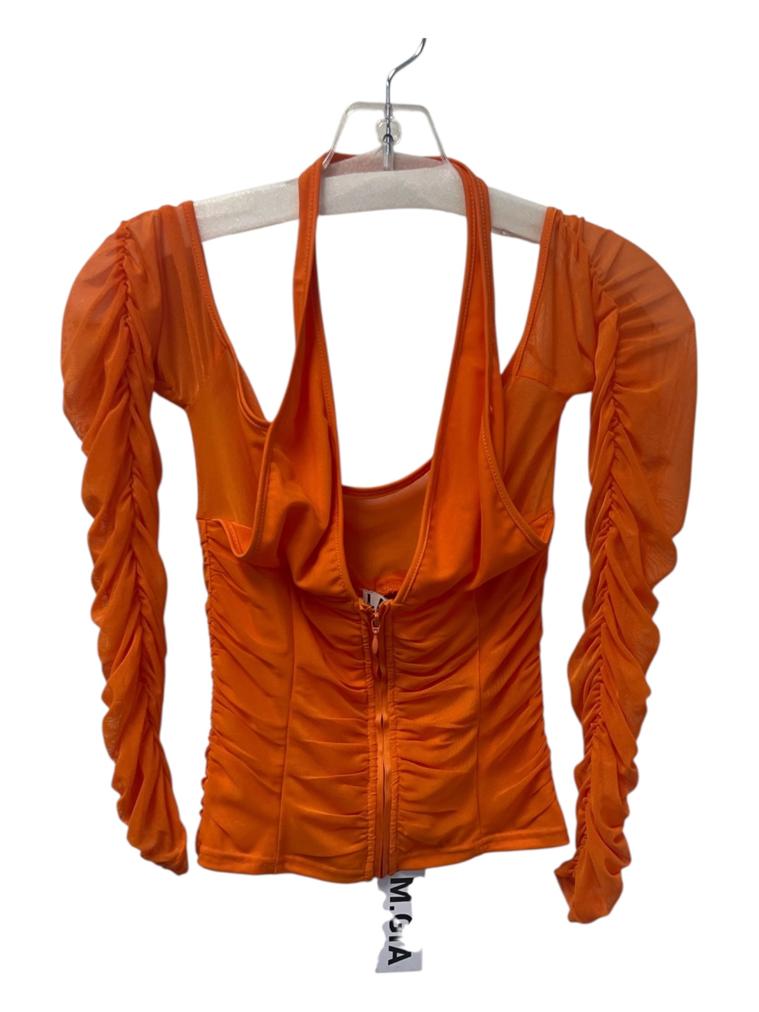 I.AM.GIA Size Small Orange Polyester Blend Long Sleeve Halter Ruched Top