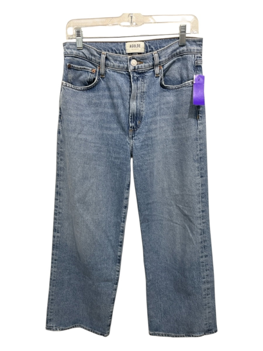 Agolde Size 27 Med Light Wash Cotton Denim Stretch Straight Wide Jeans