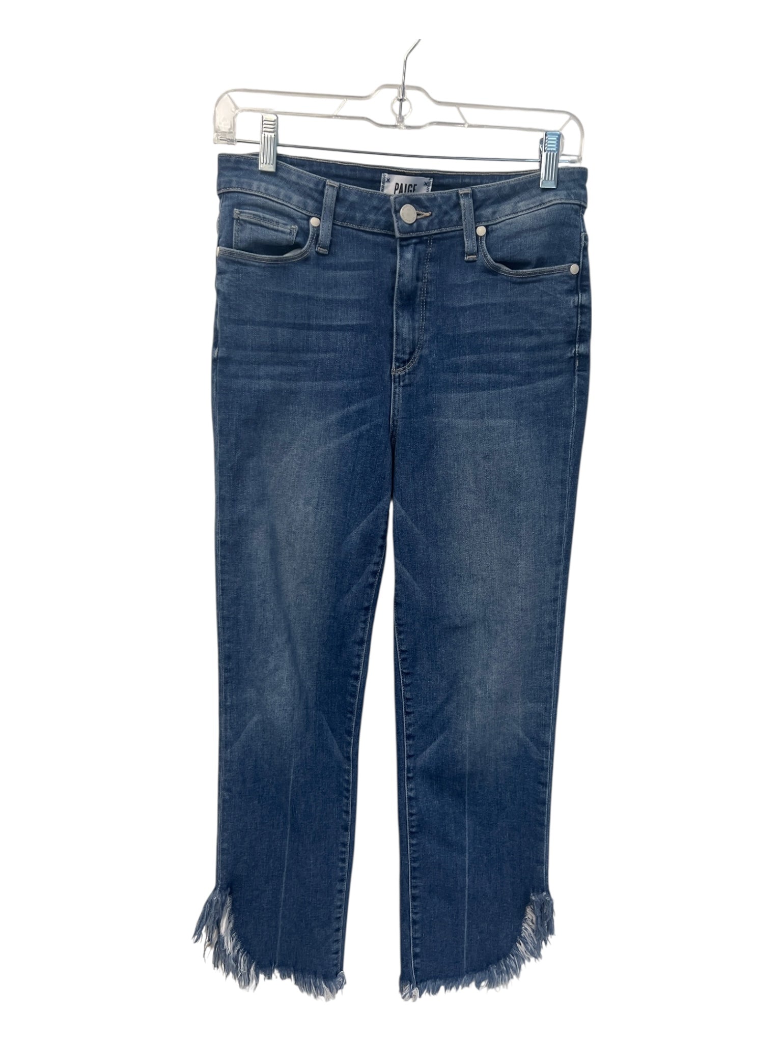 Paige Size 28 Blue Cotton 5 Pocket Front Zip Medium Wash Fringe Hem Jeans