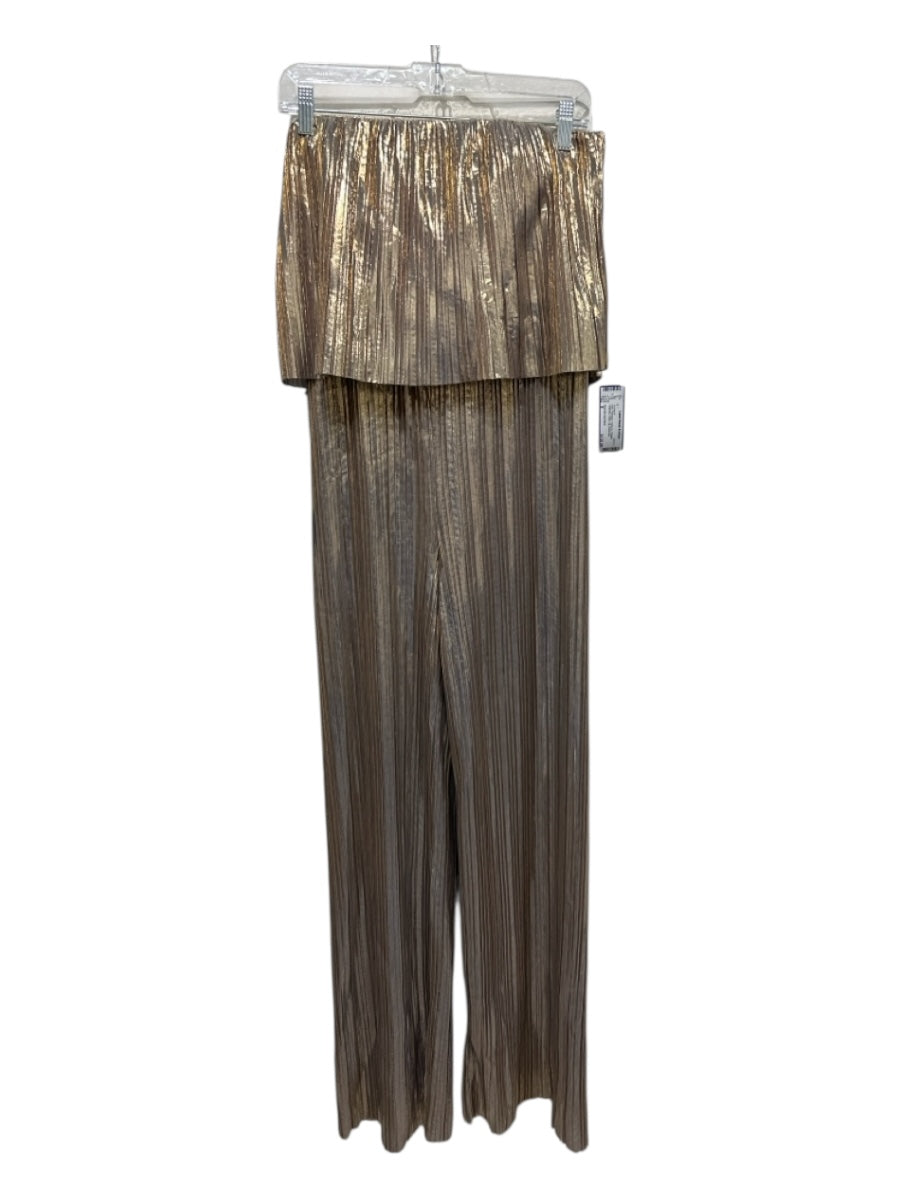 Amanda Uprichard Size S Gold Polyester Foldover Pleated Strapless Jumpsuit