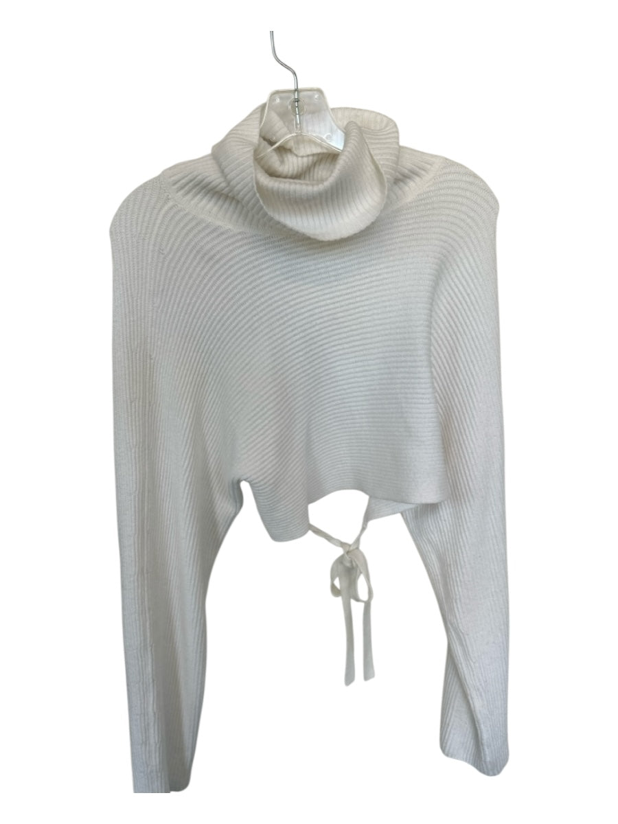 Camila Coelho Size S White Viscose Blend Turtle Neck Ribbed Long Sleeve Sweater
