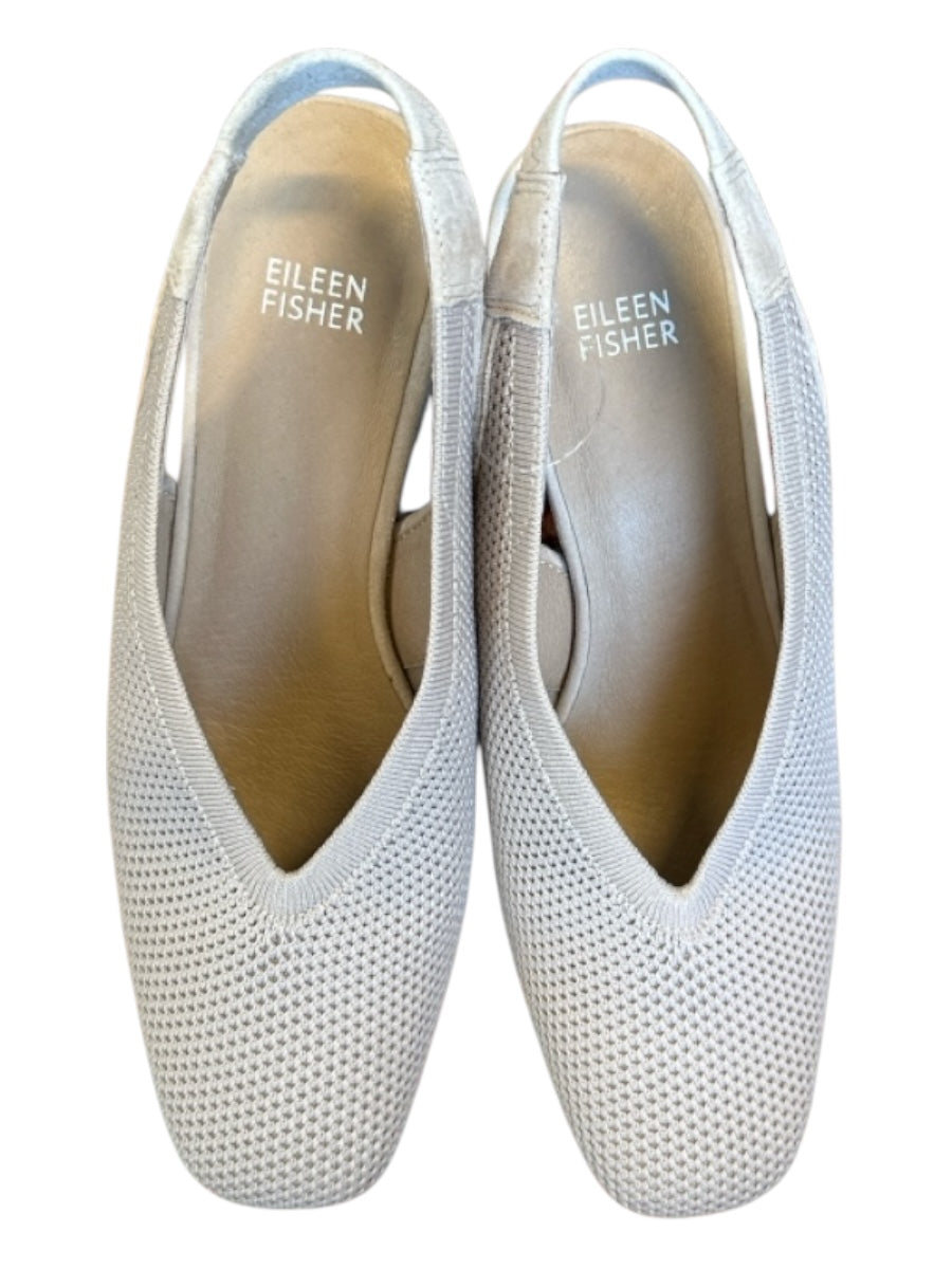 Eileen Fisher Shoe Size 9.5 Taupe Canvas & Suede Block Heel Square Toe Pumps