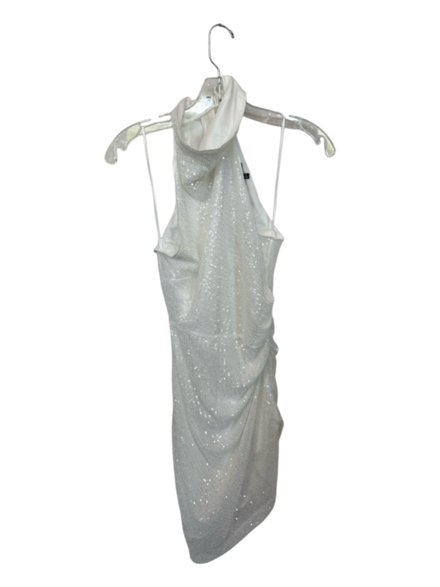 DO+BE Size S White Polyester Sequins High Neck Sleeveless Gathered Dress