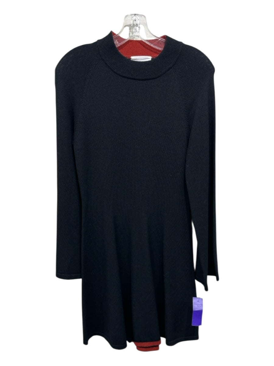 sita murt Size 36 Black & Orange Viscose & Nylon Ribbed Knit Long Sleeve Dress