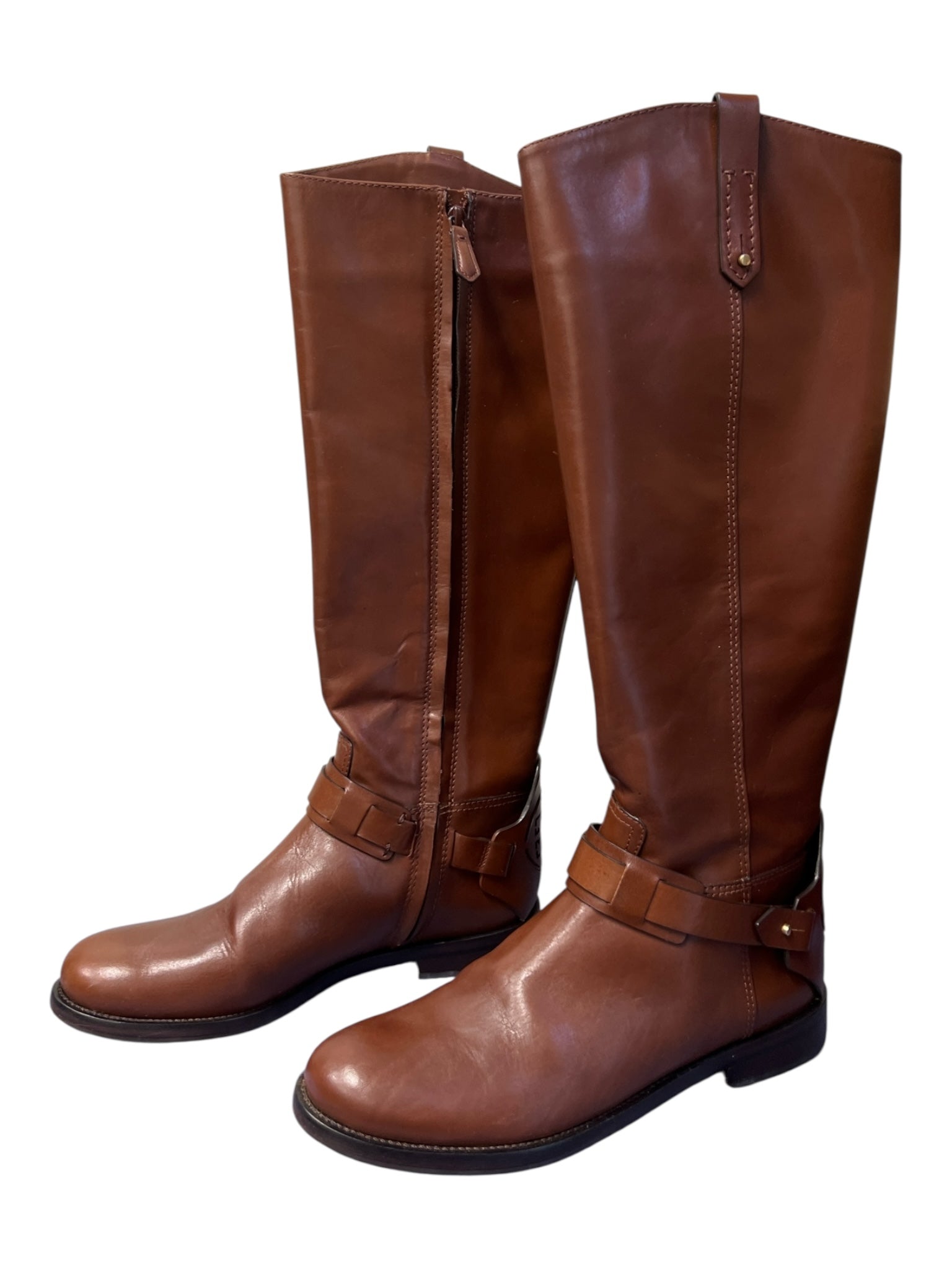 Tory Burch Shoe Size 8 Hazelnut Antique Leather Side Zip Round Toe Logo Boots