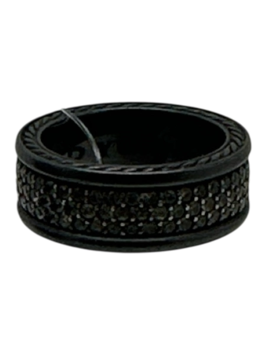 David Yurman Gunmetal & Clear 925 & Titanium Gray Sapphire 3 Row Pave Bezel Ring
