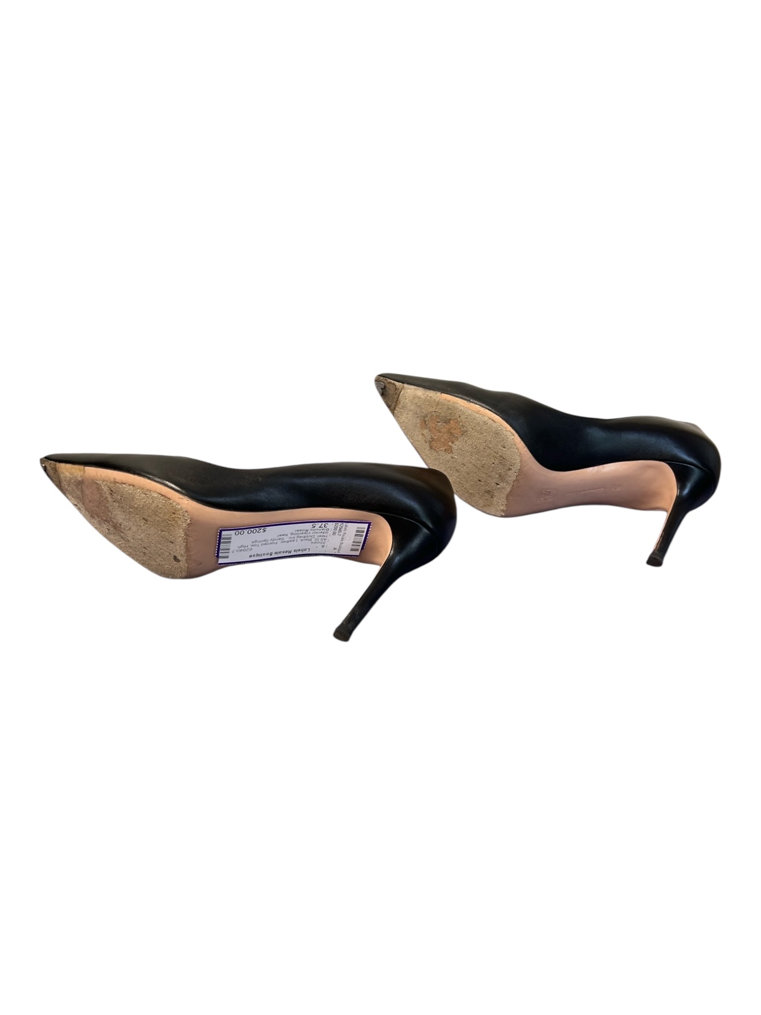 Gianvito Rossi Shoe Size 37.5 Black Leather Pointed Toe High Heel Shoes