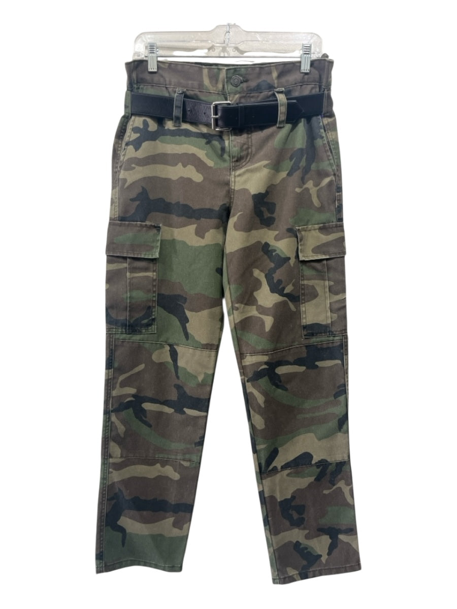 R+A Size S Green Cotton & Polyester Camo Cargo Belted Pants