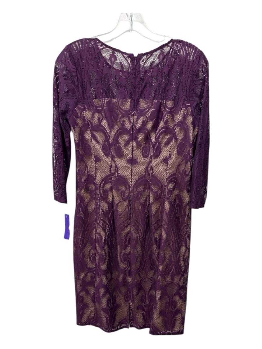 Adriana Papell Size 6P Purple & Tan Nylon & Polyester Lace Overlay Shift Dress