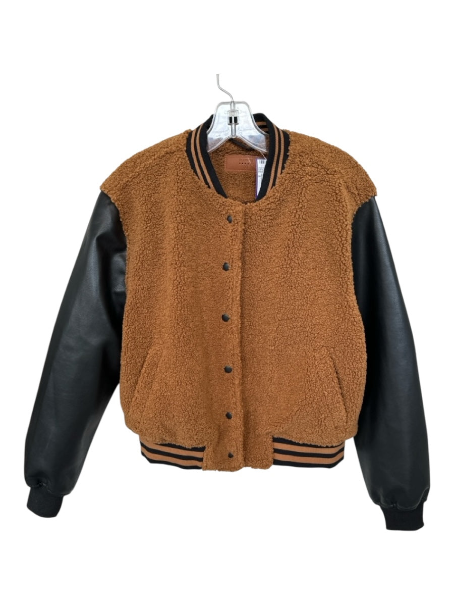 BlankNYC Size S Brown & Black Vegan Leather Faux Shearling Snap buttons Jacket