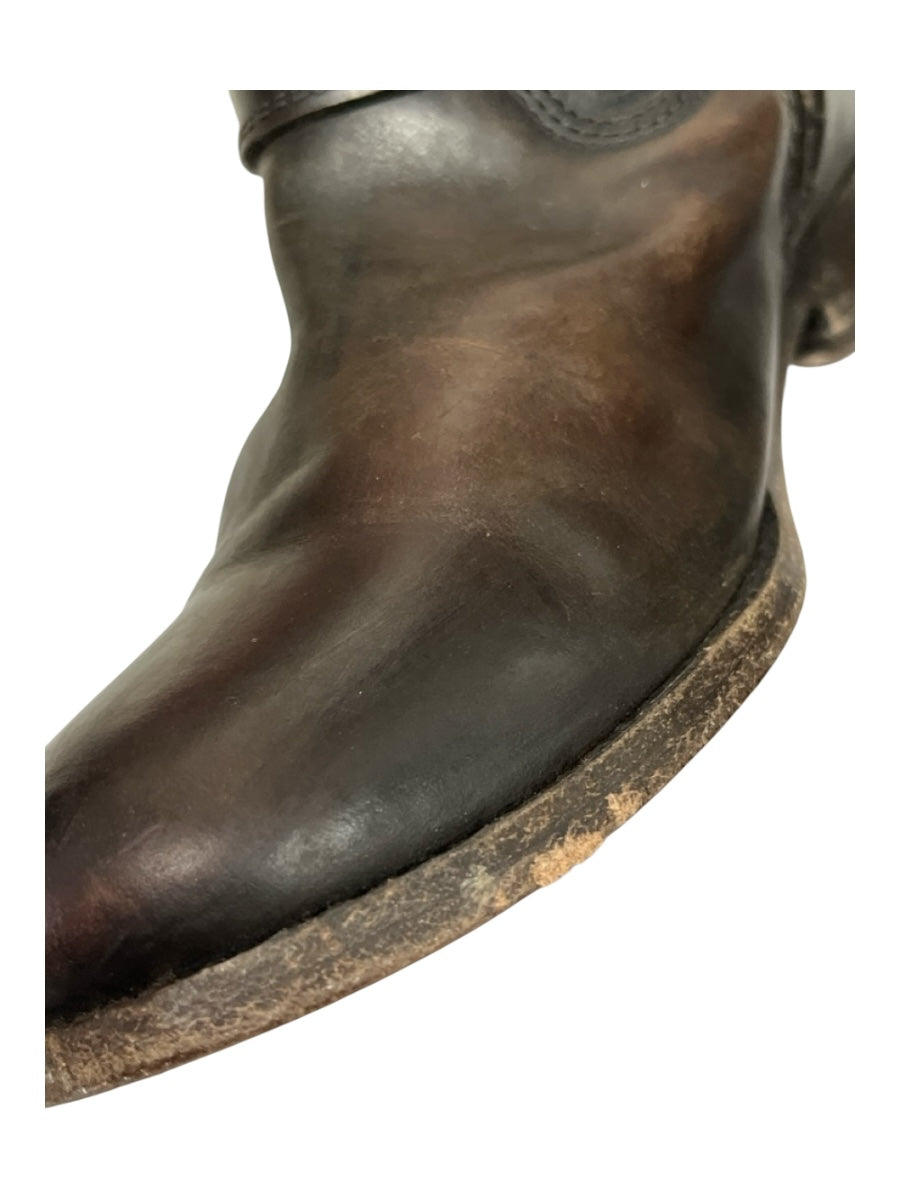 Frye Shoe Size 6 Brown Leather Faded Side Zip Below Knee Moto Boots