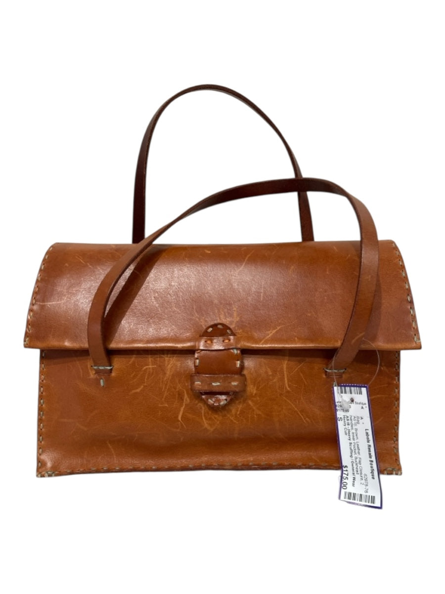 Henry Cuir Brown Leather Flap Closure 2 handles Inner Pocket Bag