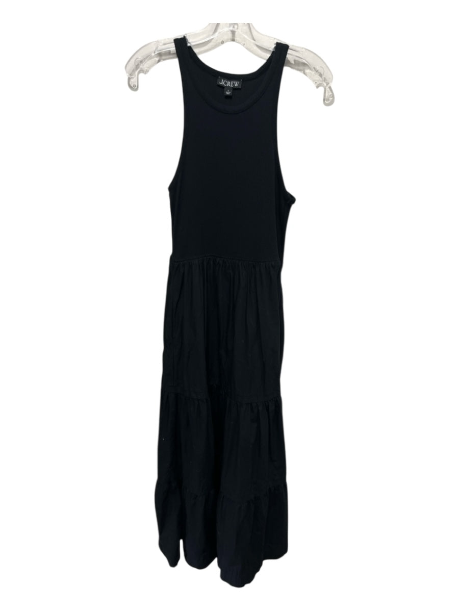 J. Crew Size S Black Cotton Blend Sleeveless Ribbed Tiered Skirt Pockets Dress