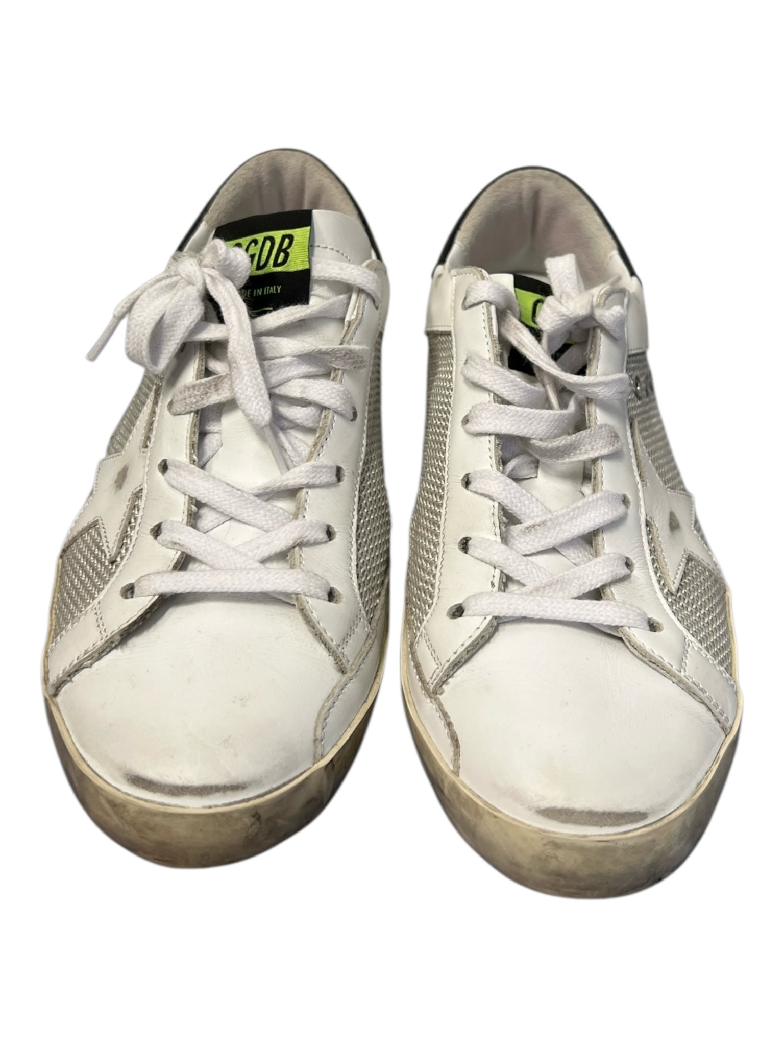 Golden Goose Shoe Size 40.5 White & Silver Leather Almond Toe lace up Star Shoes