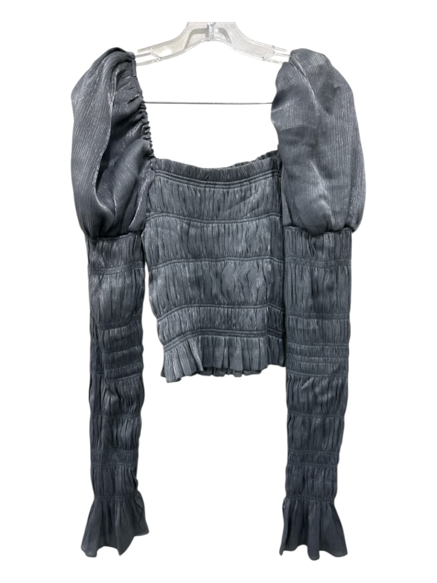Caroline Constas Size XS/S Silver Gray Polyester Smocked Bodice Solid Top