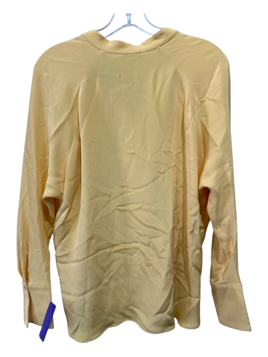 Diomi Size S Pale Orange Silk 1/4 Button Solid Notch Collar Long Sleeve Top