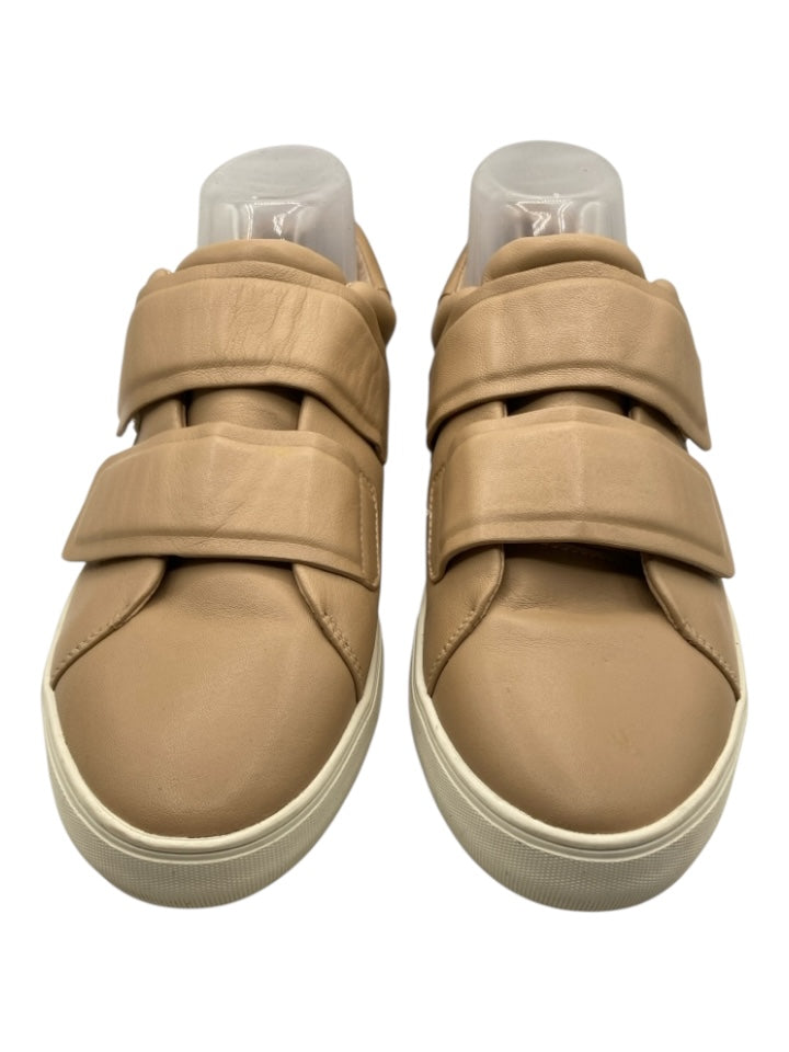 J Slides Shoe Size 10 Tan Leather round toe 2 Strap Velcro Low Top Sneakers