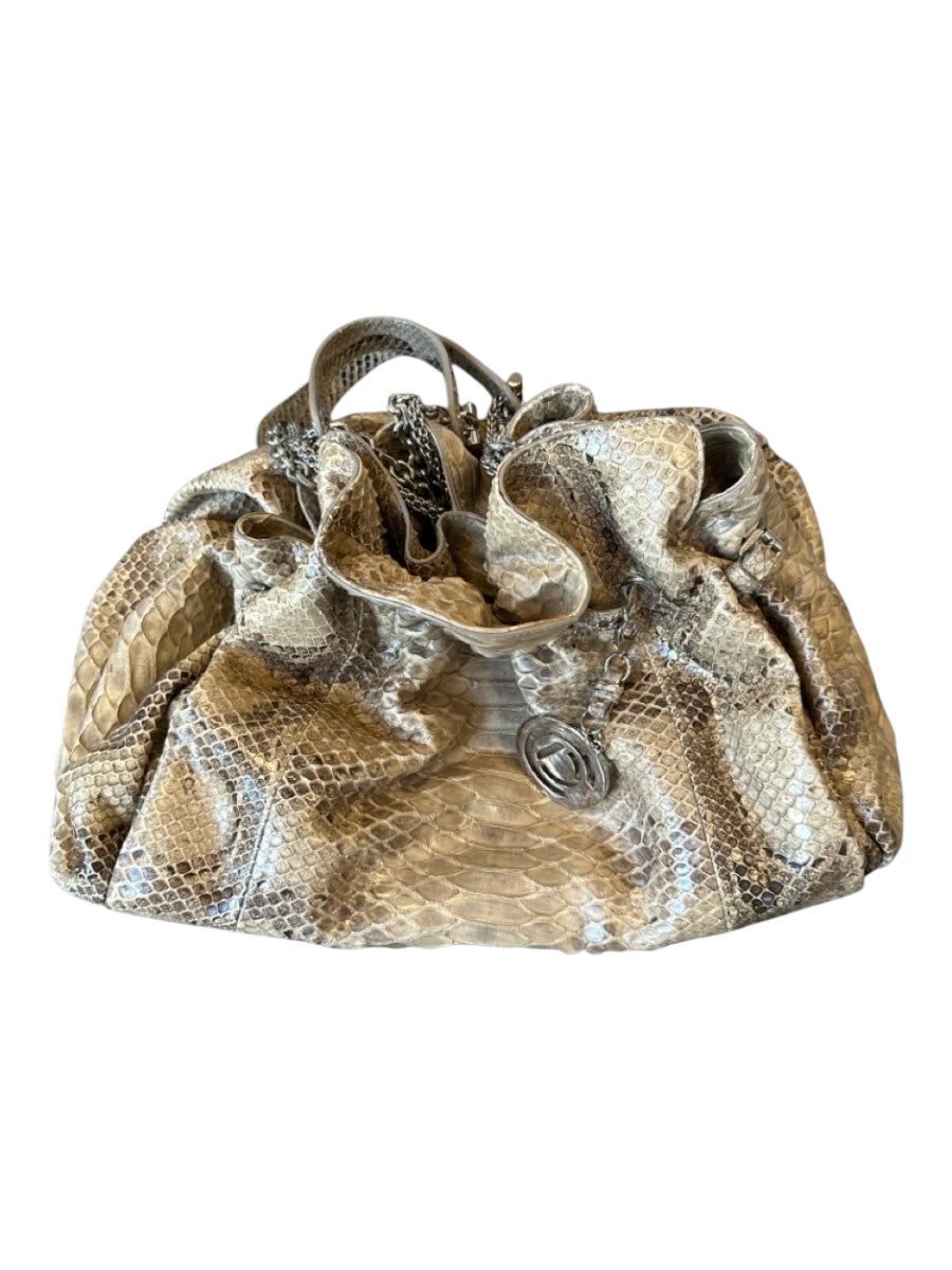Christian Dior Taupe Python Top Handles Chain Top Handles Flat Bottom Bag