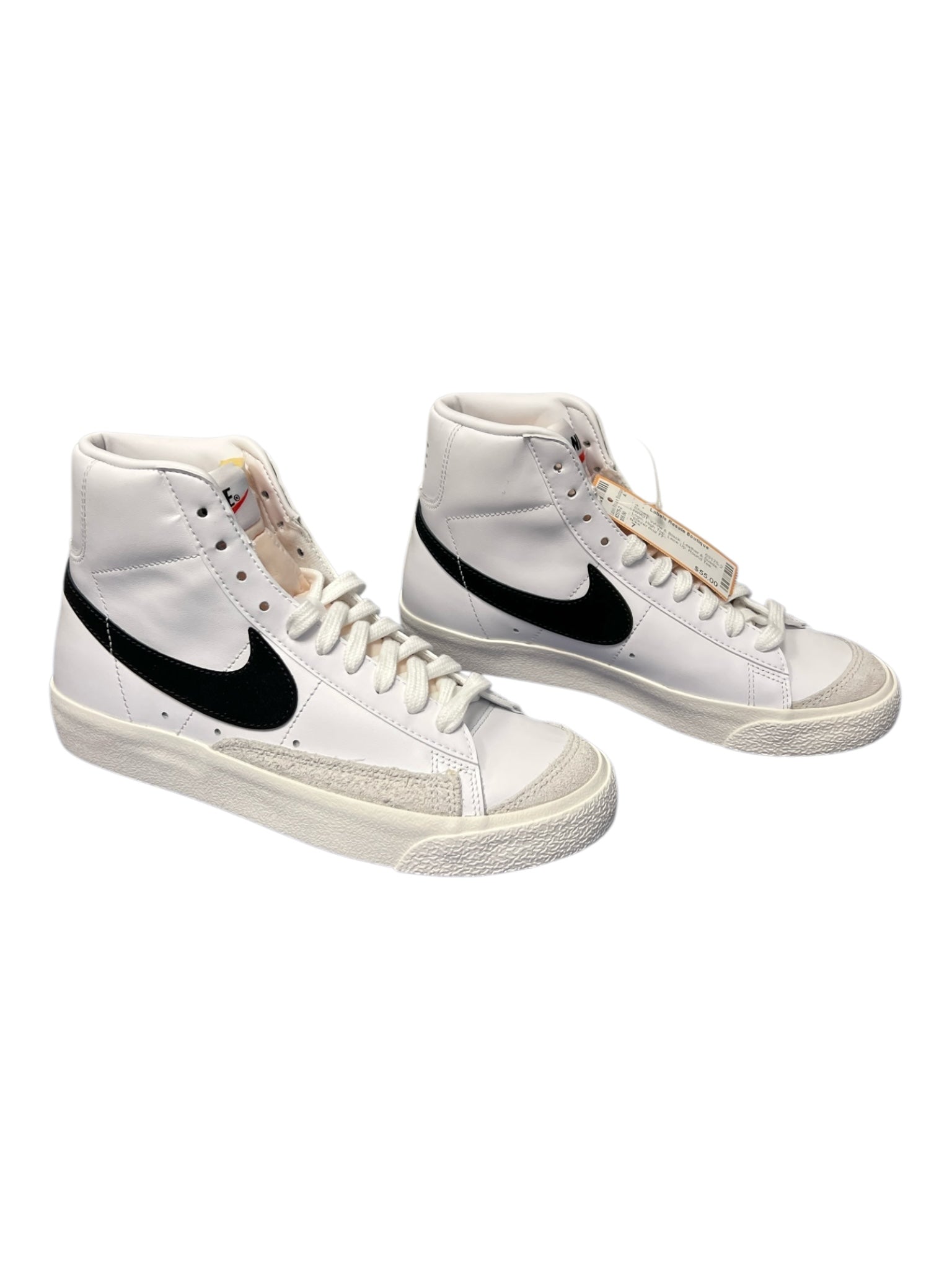Nike Shoe Size 7 White & Black Leather & Suede Logo High Top Lace Up Shoes