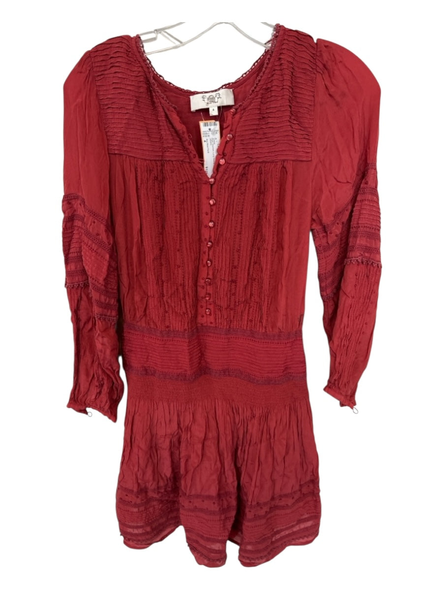 Sea New York Size 4 Red Viscose Long Sleeve Lace Detail Dress