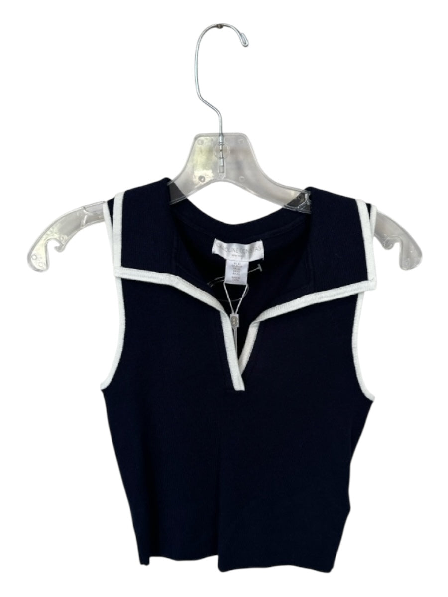Caroline Constas Size XS Navy & white Viscose Sleeveless Collar Piping Top