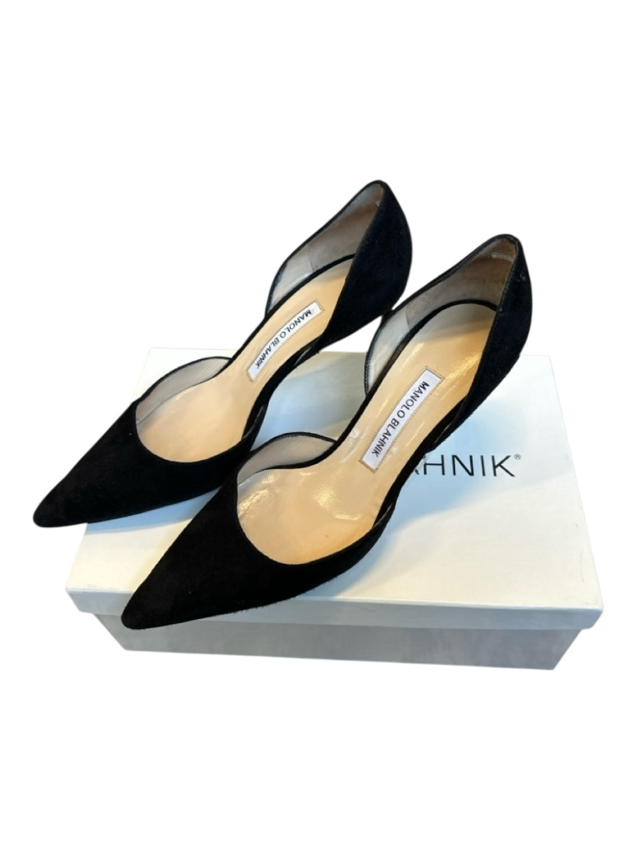 Manolo Blahnik Shoe Size 39.5 Black Suede Stiletto Pointed Toe Pumps