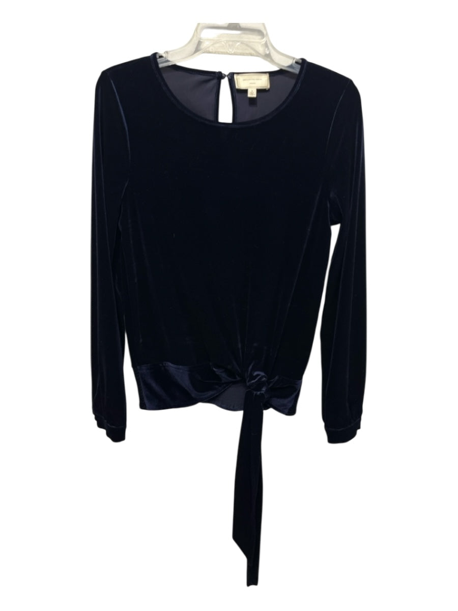 Moulinette Soeurs Size Small Navy Polyester Velvet Long Sleeve Back Smocking Top