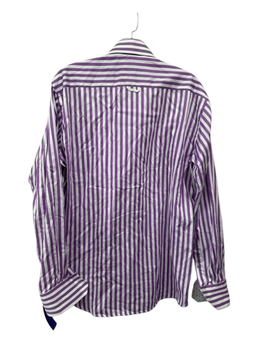 Claudio Lugli Size L Purple & White Cotton Striped Button up Long Sleeve Shirt