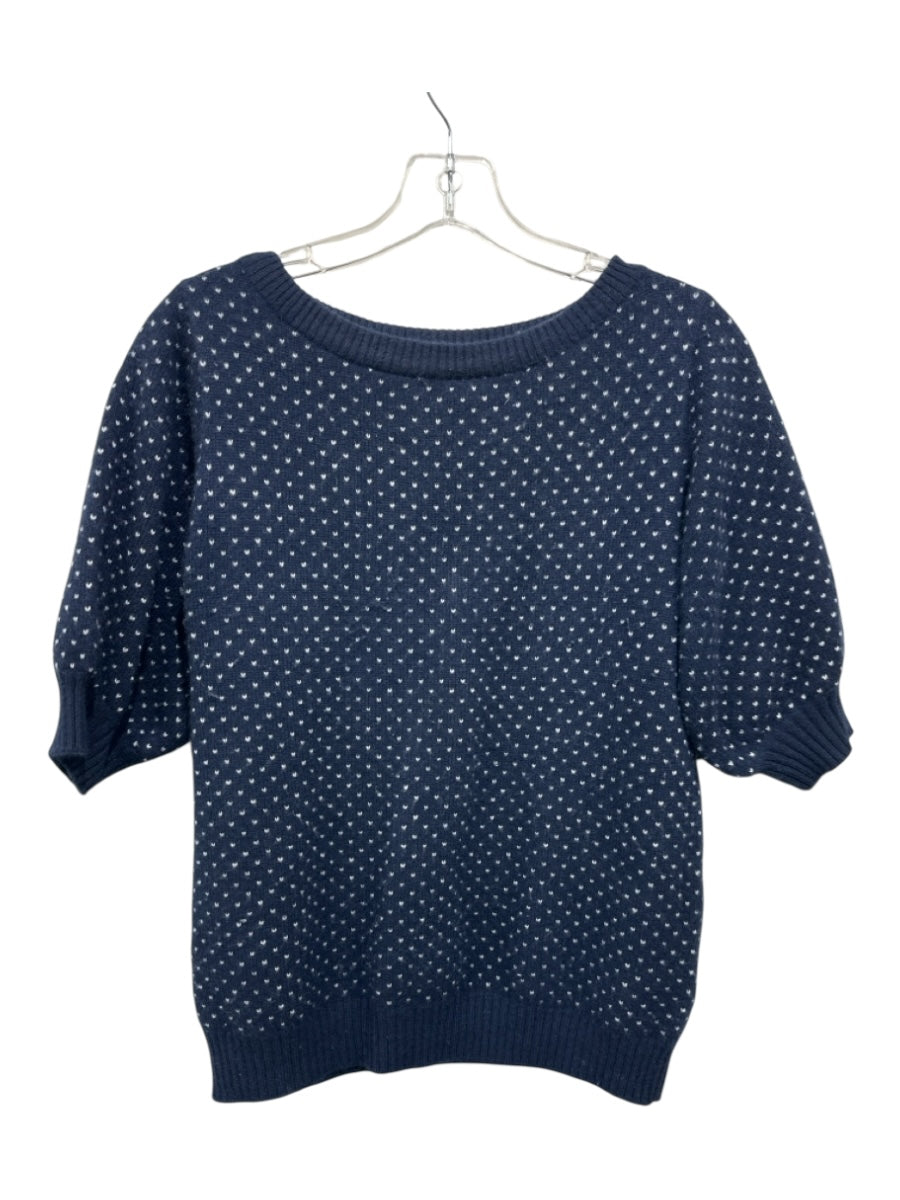Ann Mashburn Size M Navy Blue & White Cashmere Polka Dots Puff Shoulders Sweater