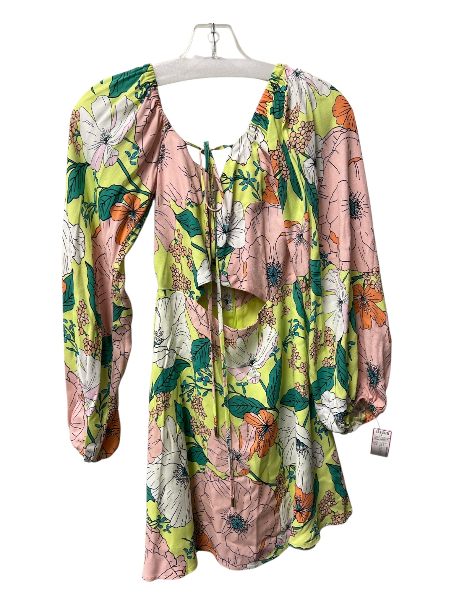 AFRM Size S/P Yellow, Pink, Multi Viscose Blend Back Zip Floral Print Dress