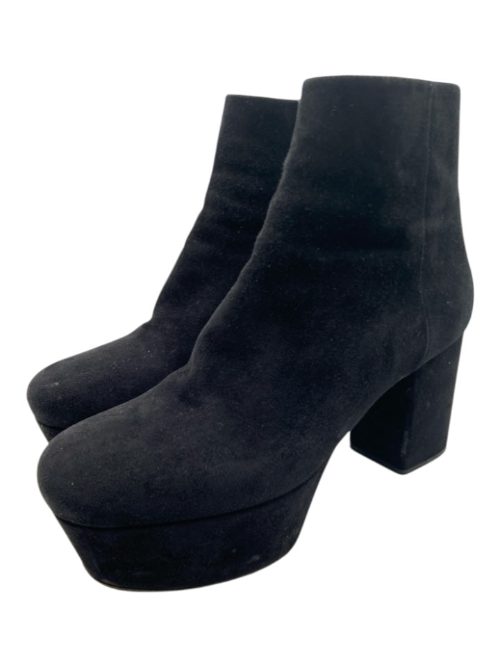 Prada Shoe Size 40.5 Black Suede round toe Platform Block Heel Booties