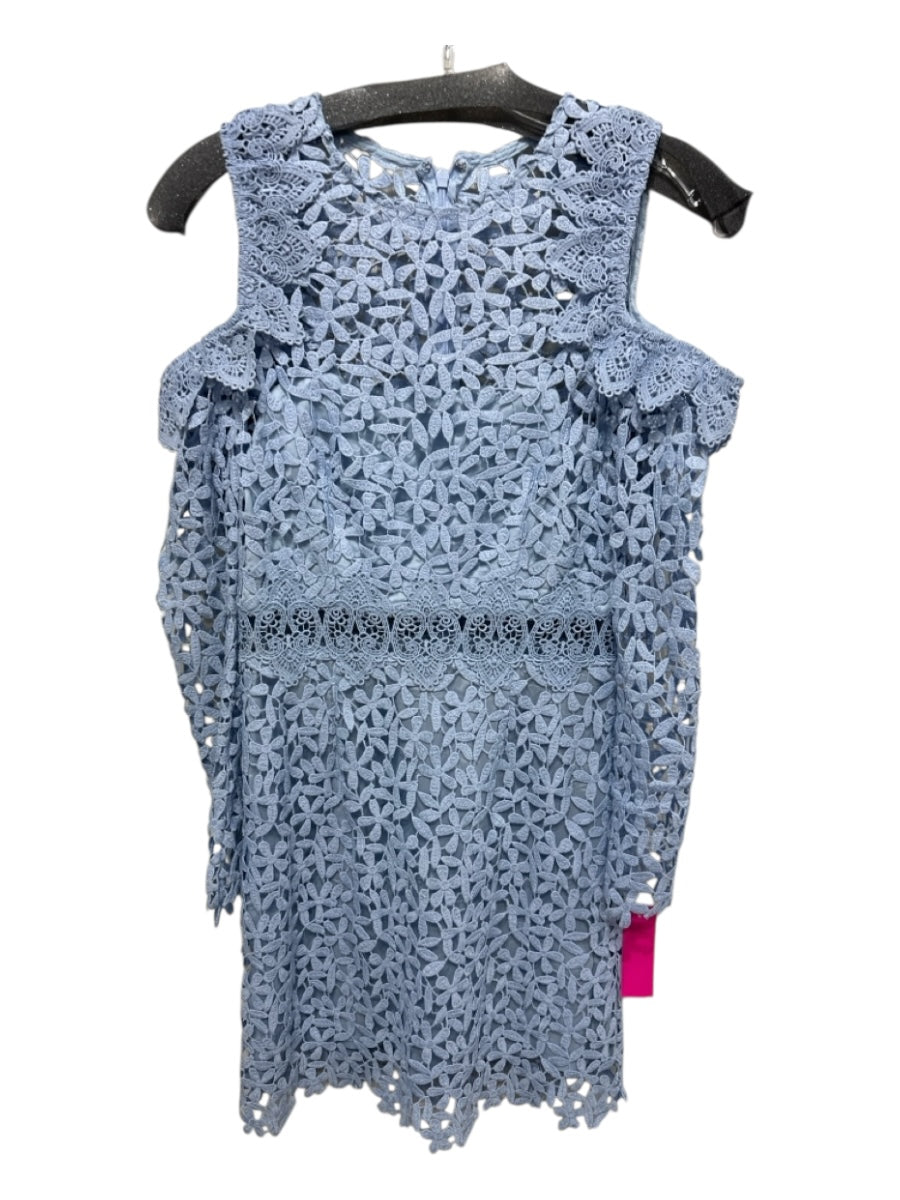 AMUR Size 2 Light Blue Polyester Cold Shoulder Floral Overlay Cut Out Dress