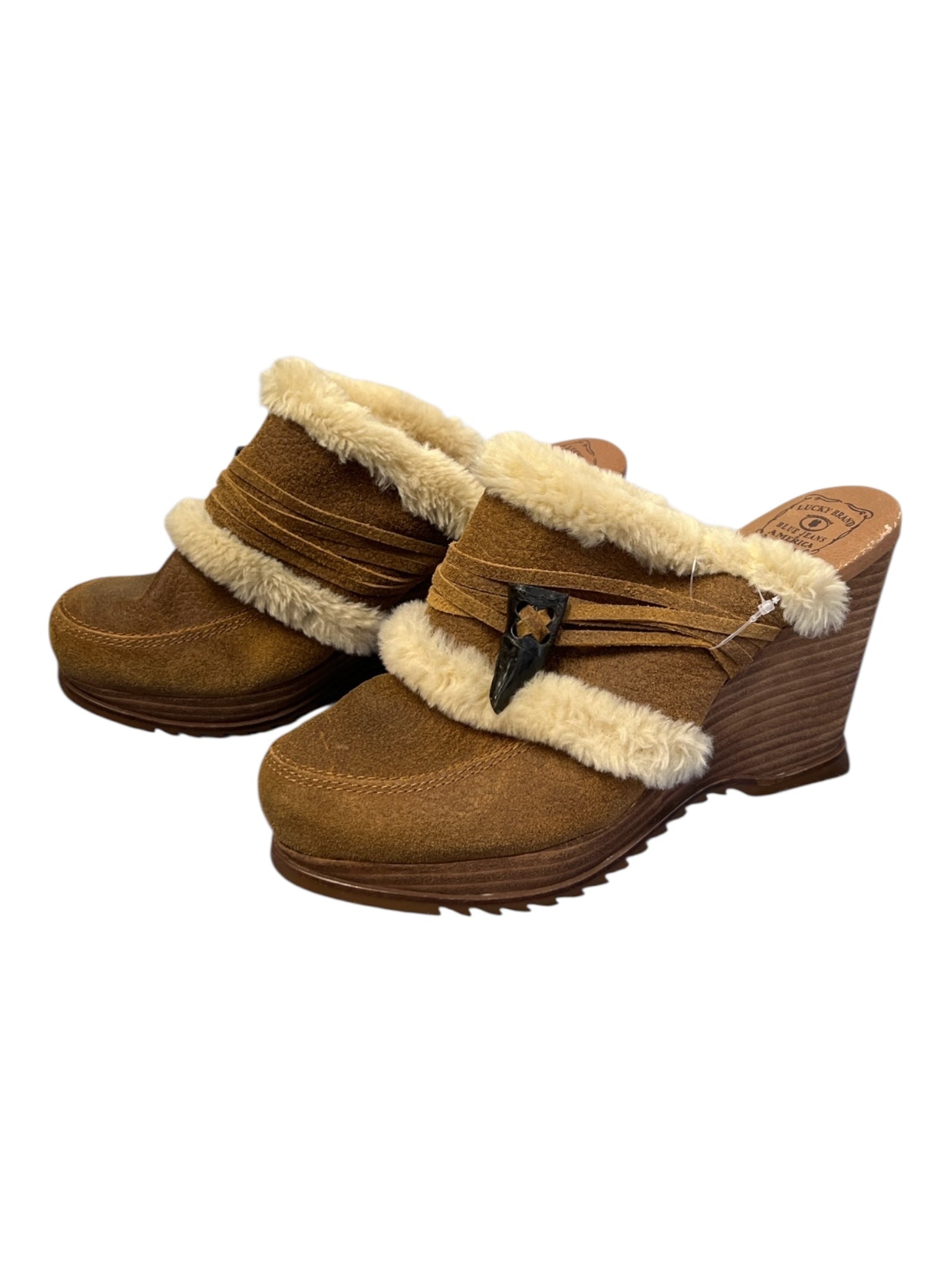 Lucky Brand Shoe Size Est 7.5 Chestnut Brown Faux Faux Suede Clog Wedge Shoes