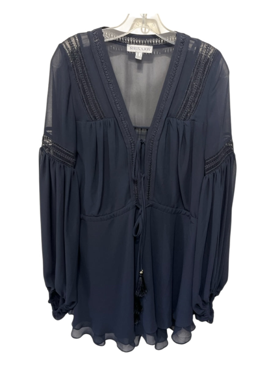 Shona Joy Size 2 Navy Blue Polyester Tassel Ties Ladder Lace Dress
