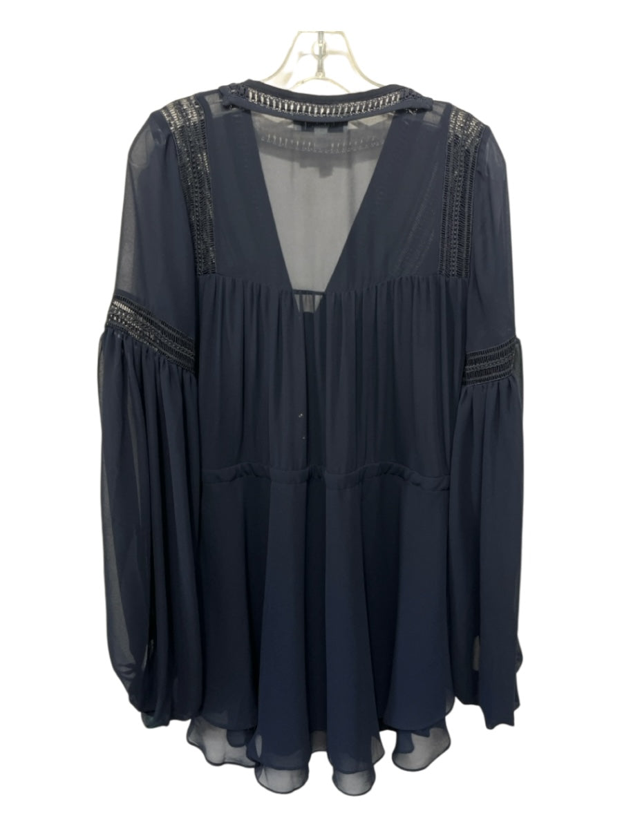 Shona Joy Size 2 Navy Blue Polyester Tassel Ties Ladder Lace Dress