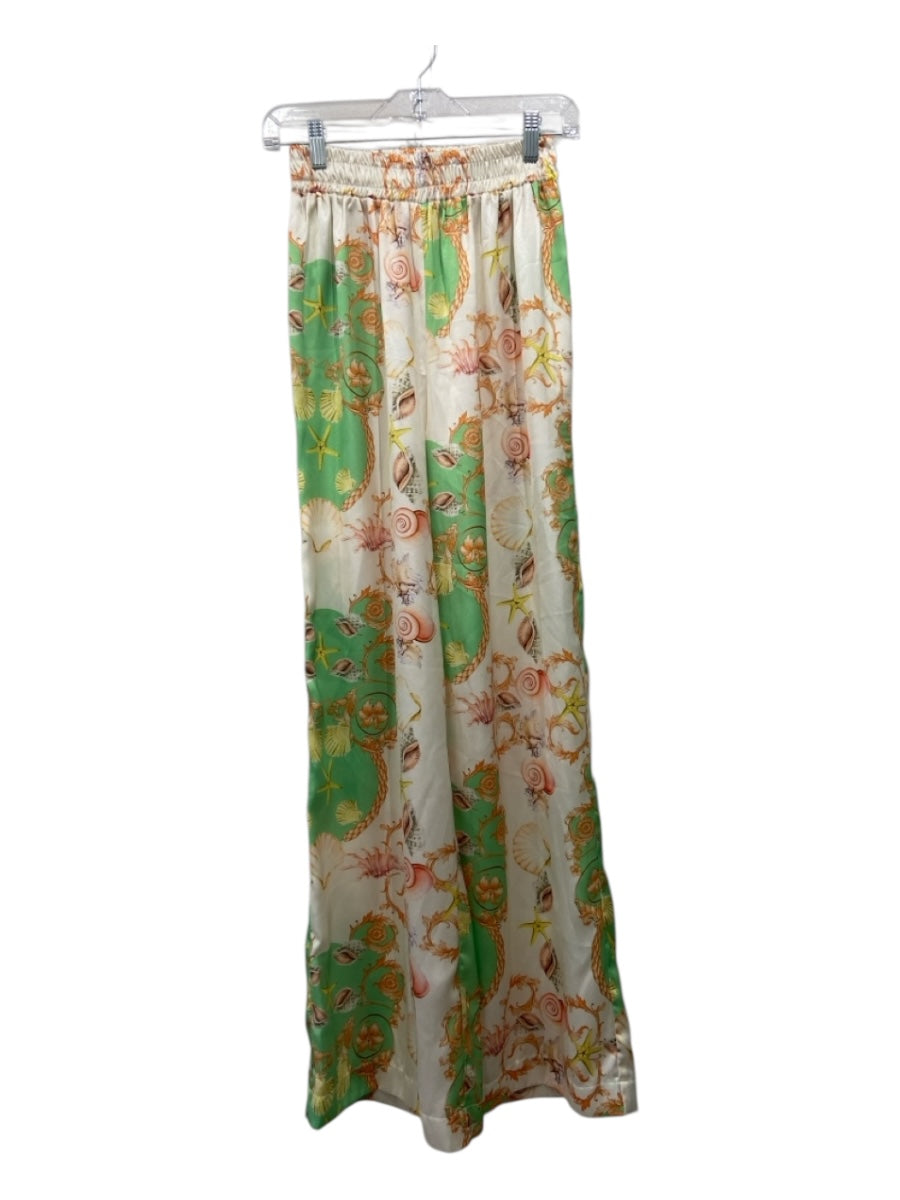 Bognar Blu Size TU Cream, Green & Orange Polyester Blend Elastic Waist Pants