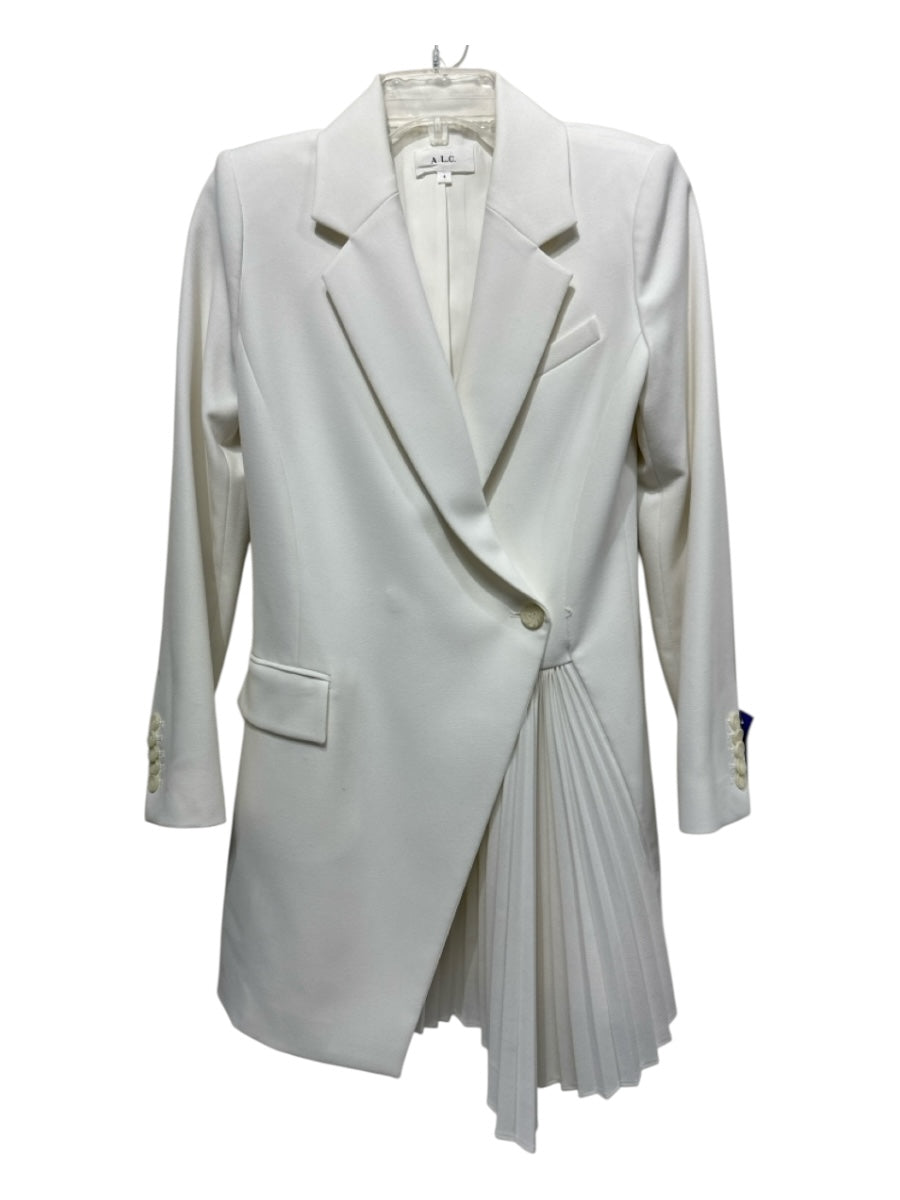 A.L.C. Size 4 White Polyester & Viscose Long Sleeve Pleated Detail Jacket