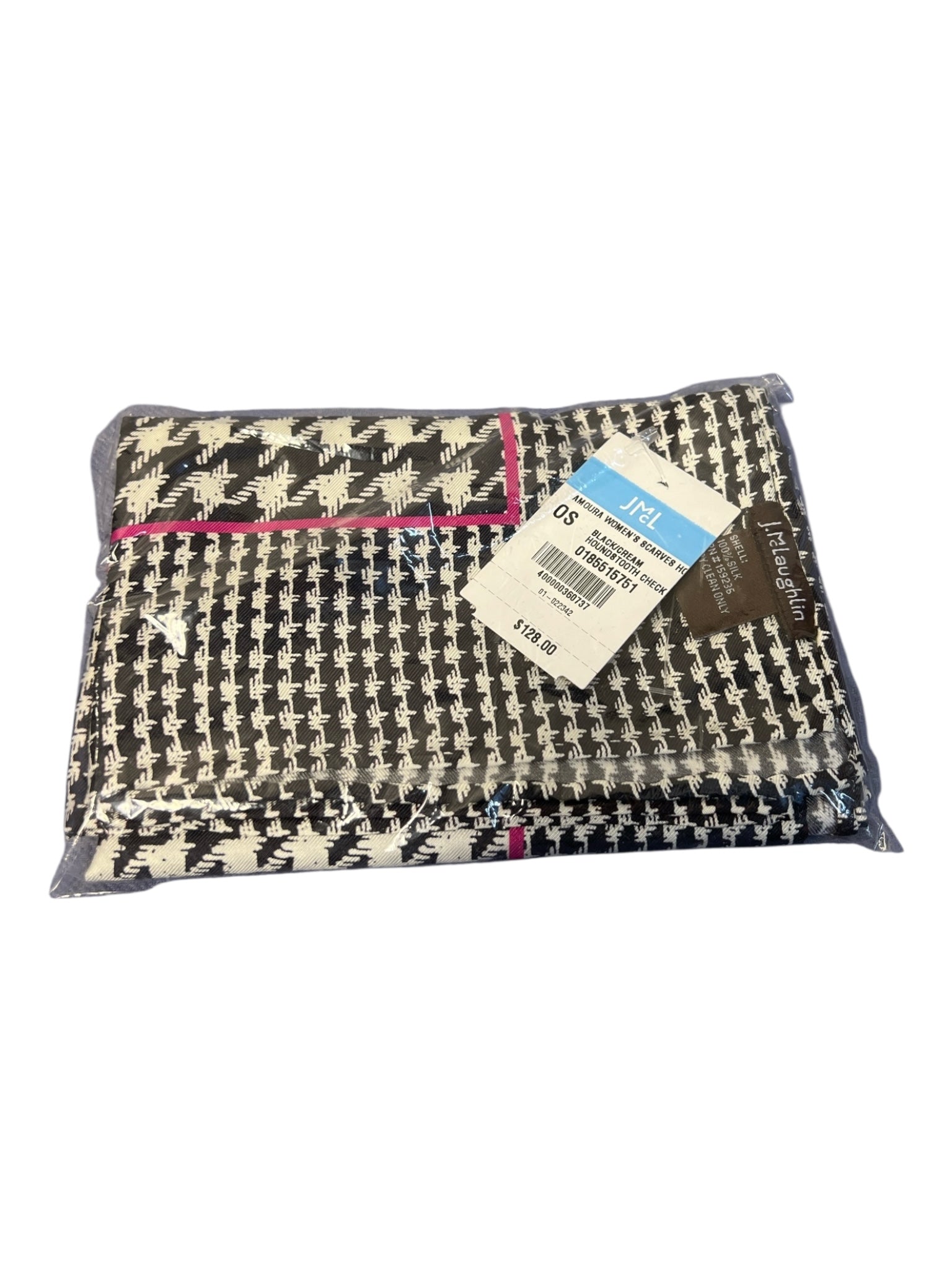 J. McLaughlin Blach Cream & Blue Silk Houndstooth scarf