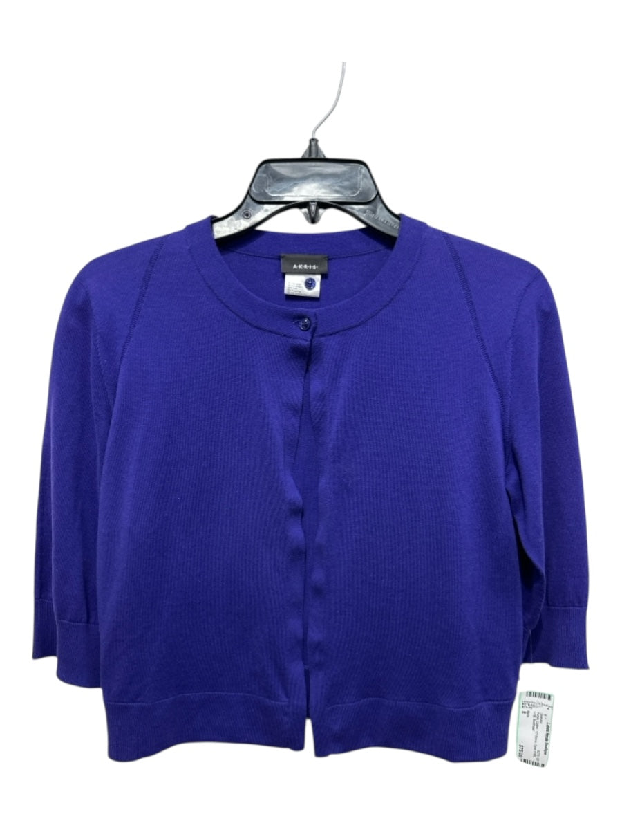 Akris Size 8 Purple Cotton 1/2 Sleeve Open Front Crop Sweater