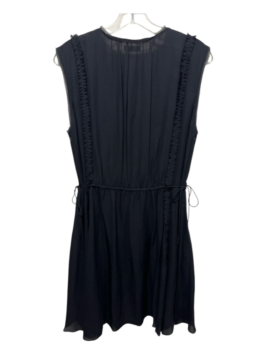 Jason Wu Size 10 Black Silk Ruffle Detail Sleeveless Drawstring Waist Dress
