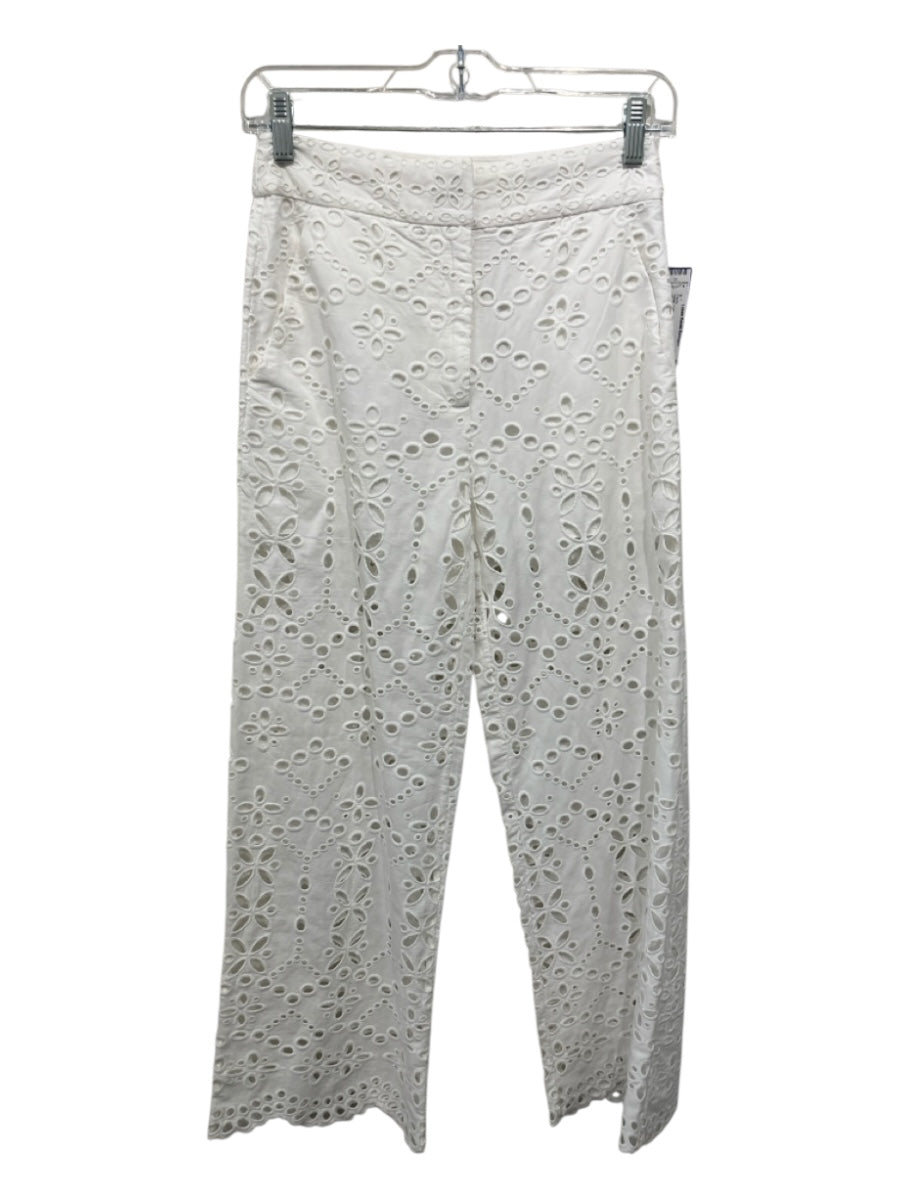 Veronica Beard Size 00 White Cotton Eyelet zip & hook closure Mid Rise Pants