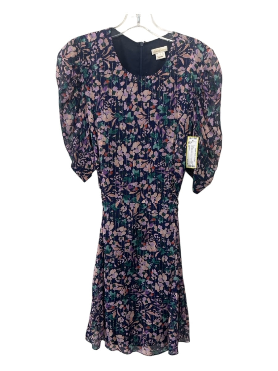 Shoshanna Size 4 Navy Blue, Purple, Multi Viscose Blend Floral Print Mini Dress