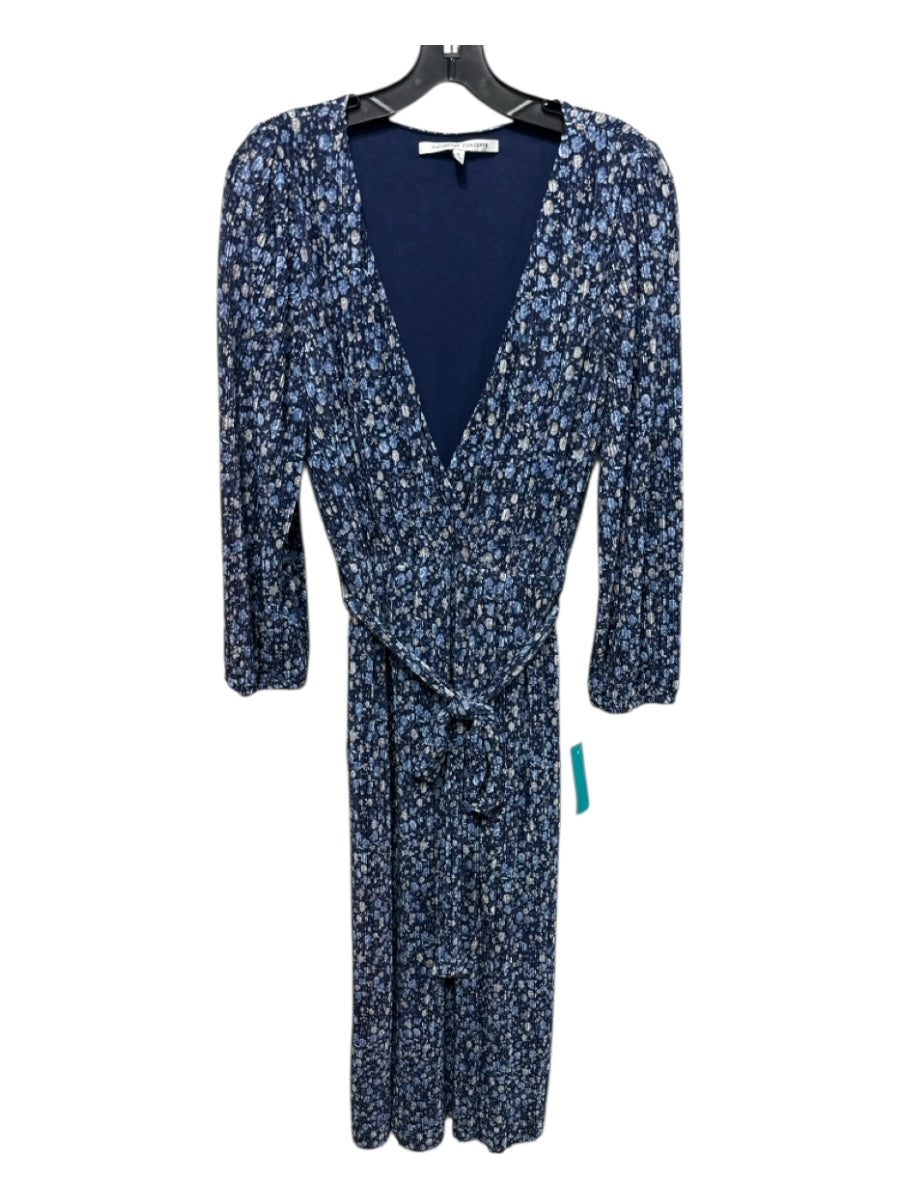 Collective Concepts Size S Navy & Beige Polyester Long Sleeve V Neck Dress