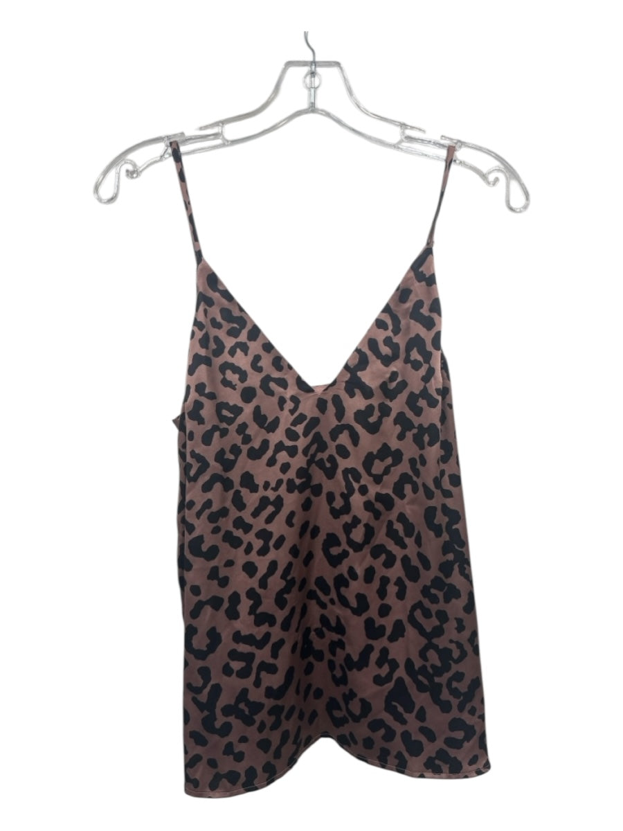 Cami Size XS Mauve & Black Silk Satin Feel Animal Print Spaghetti Strap Top