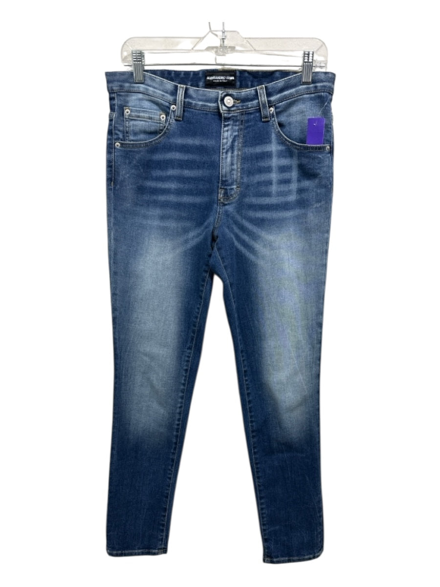 Alessandro Vasini Med Wash Cotton Denim Mid Rise Whiskering Faded Jeans