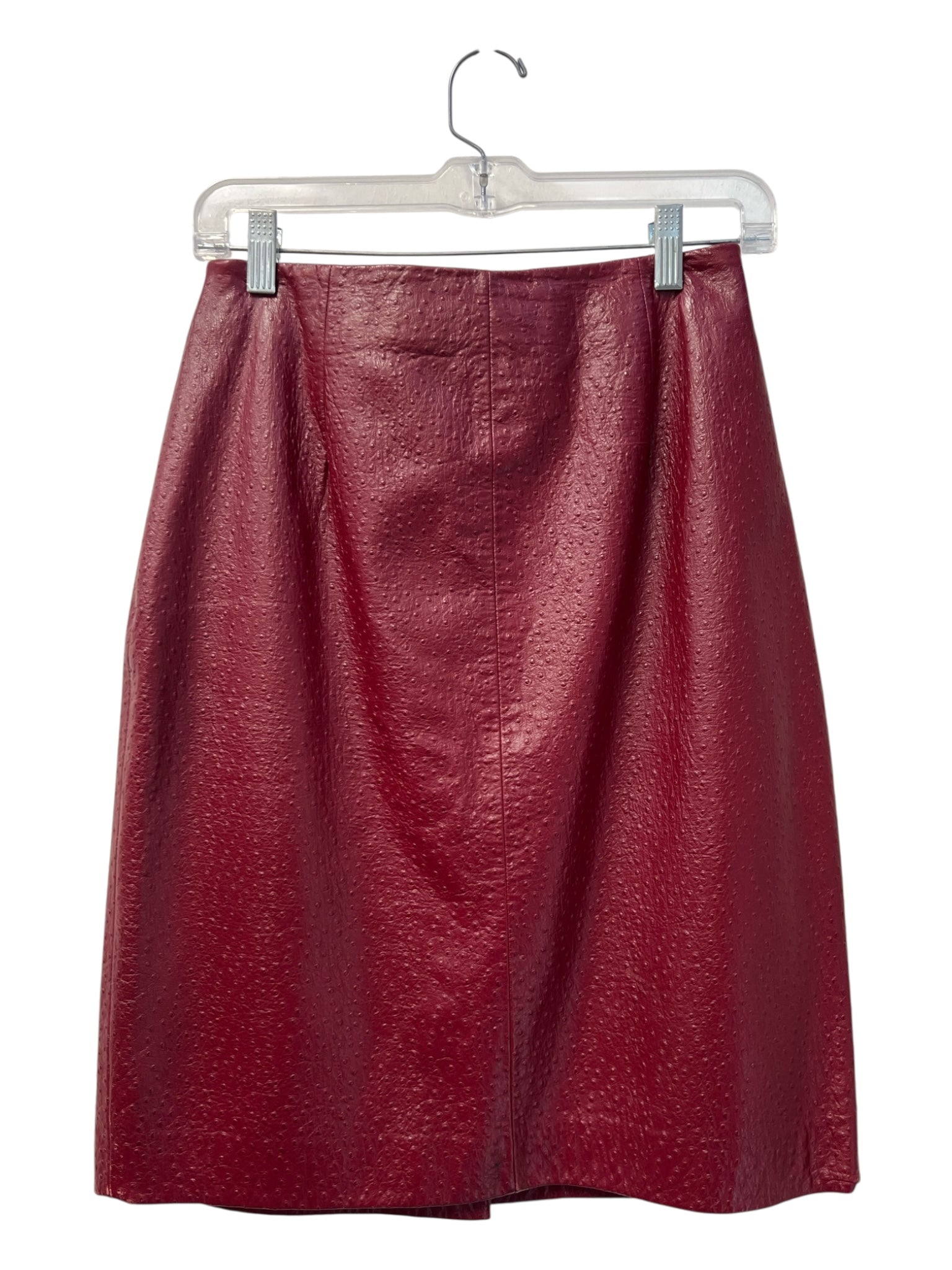 Lord & Taylor Size 8 Red Leather Textured Stich Detail Below Knee Back Zip Skirt