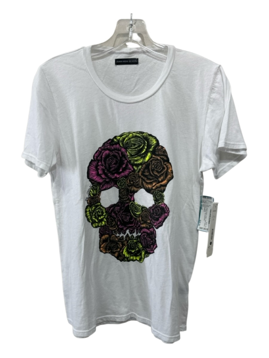Aqua Size Small White & Multi Cotton Short Sleeve graphic Floral Tee Top